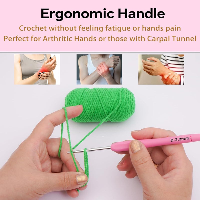 Gerute 3mm Crochet Hook, Ergonomic Crochet Hook, Smooth and Extra Long Knitting Needles, with Soft Rubber Ergonomic Handle and Aluminum Tip, Perfect Beginner and Arthritic Crochet Hooks (3 mm) - Image 4